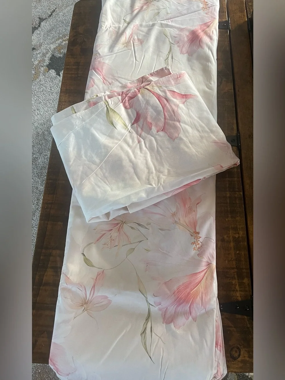 NWOT 100% Cotton Blush Lily Pink Floral 3 Piece Duvet Cover Set, King